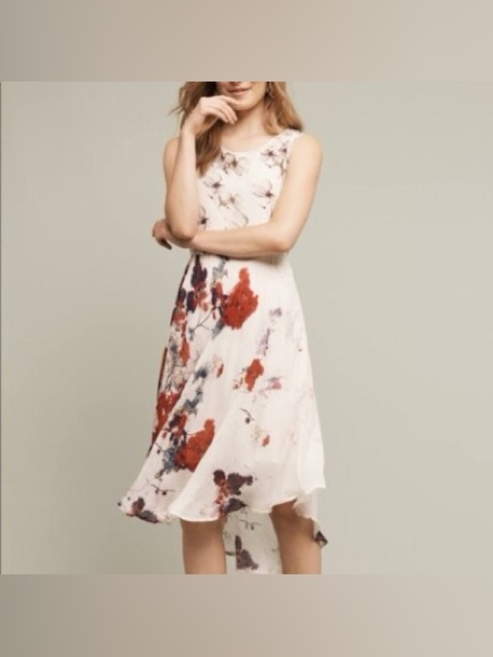 Anthropologie Varun Bahl Floral Levu Swing Dress Size L Sleeveless Hi-low